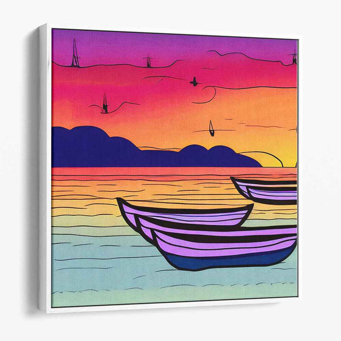 Twilight Sailboats Serenade: Vibrant Seascape with Boats at Sunset Canvas Art