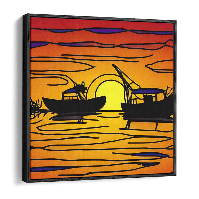 Urban Aquatic Shadows: Modern Silhouette Boat Canvas Art Print