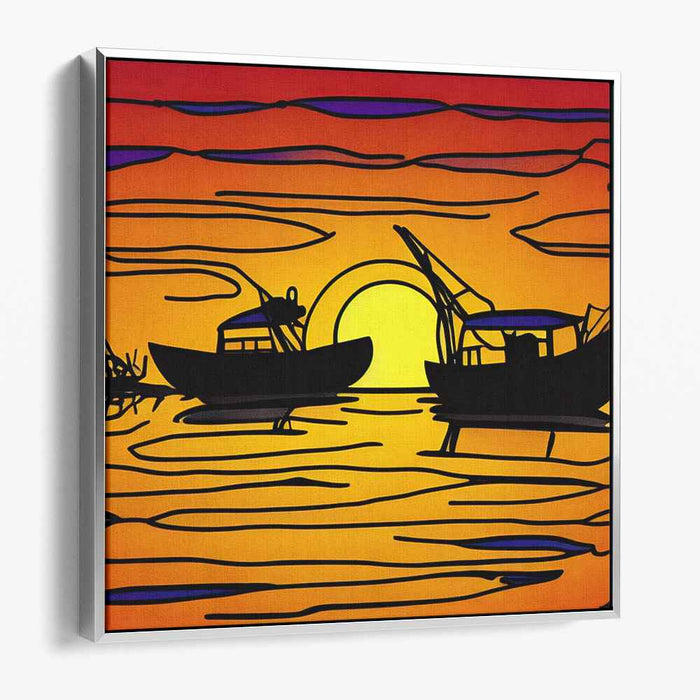 Urban Aquatic Shadows: Modern Silhouette Boat Canvas Art Print