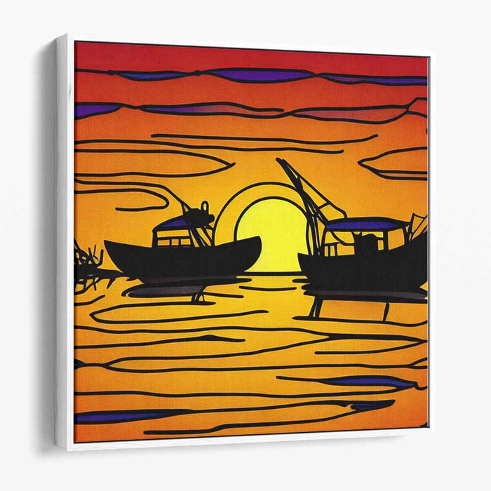 Urban Aquatic Shadows: Modern Silhouette Boat Canvas Art Print