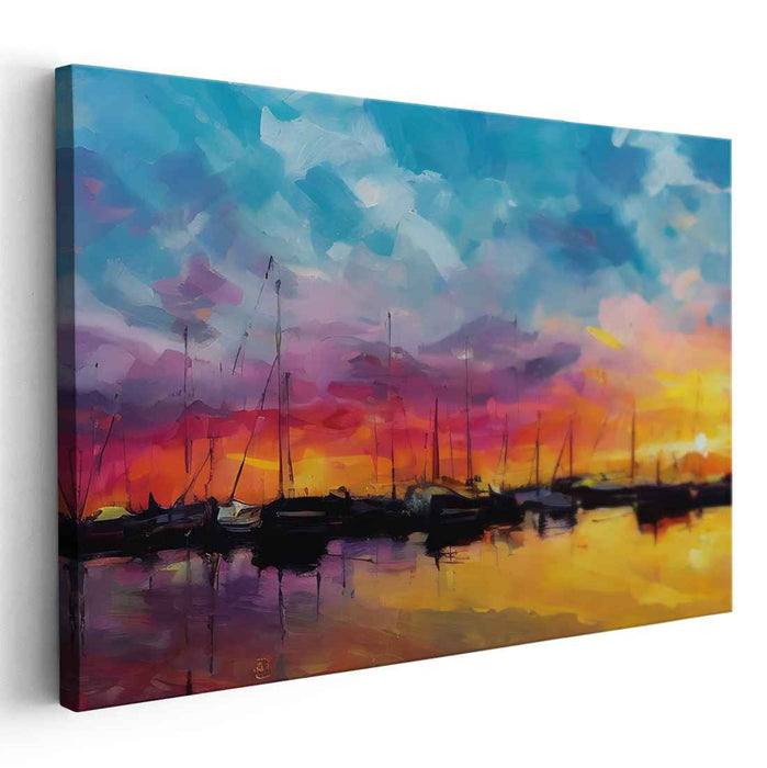 Harbor Whispers: Vibrant Marina Impressionist Canvas Art