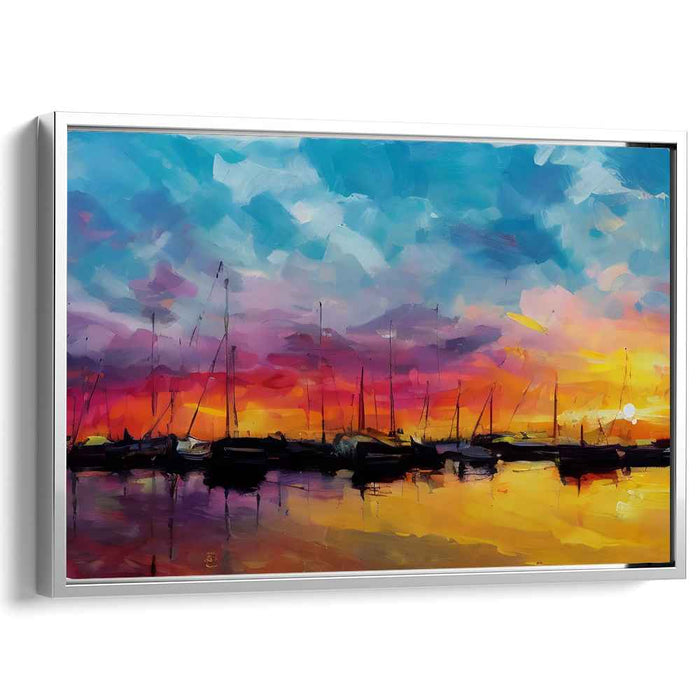 Harbor Whispers: Vibrant Marina Impressionist Canvas Art
