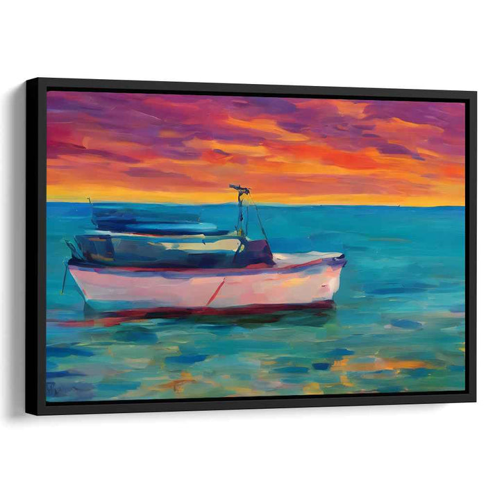 Water's Brushstroke Dance: Impressionist Boat on Serene Waters Canvas Art Print