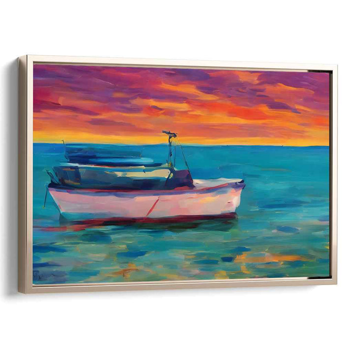 Water's Brushstroke Dance: Impressionist Boat on Serene Waters Canvas Art Print