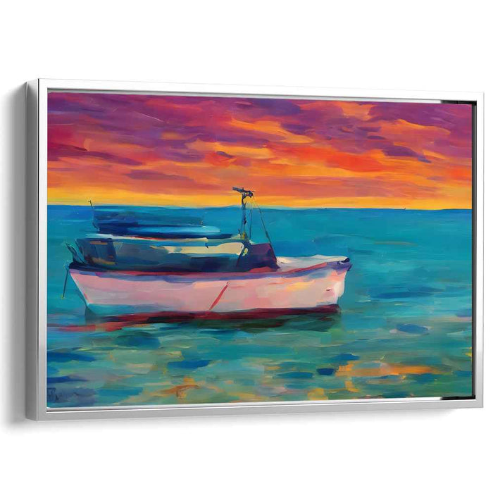 Water's Brushstroke Dance: Impressionist Boat on Serene Waters Canvas Art Print