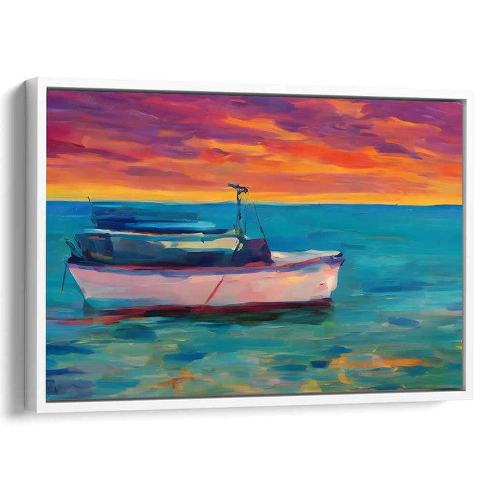 Water's Brushstroke Dance: Impressionist Boat on Serene Waters Canvas Art Print