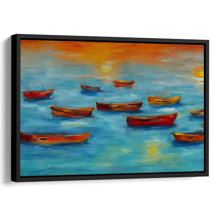 Tranquil Waters Impressions: Impressionist Boats on Tranquil Waters Canvas Art Print