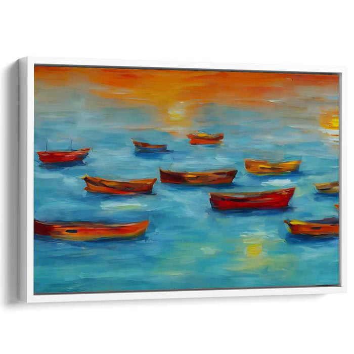 Tranquil Waters Impressions: Impressionist Boats on Tranquil Waters Canvas Art Print