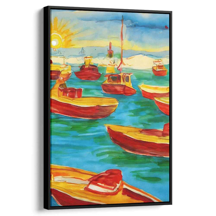 Sail Away Dreamscape Glow: Vivid Watercolor Boats at Sunset Canvas Art