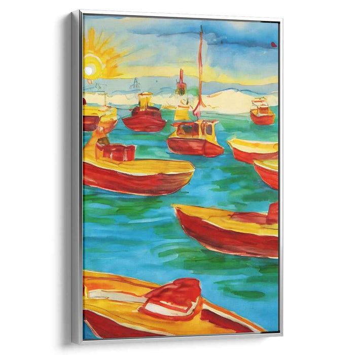 Sail Away Dreamscape Glow: Vivid Watercolor Boats at Sunset Canvas Art