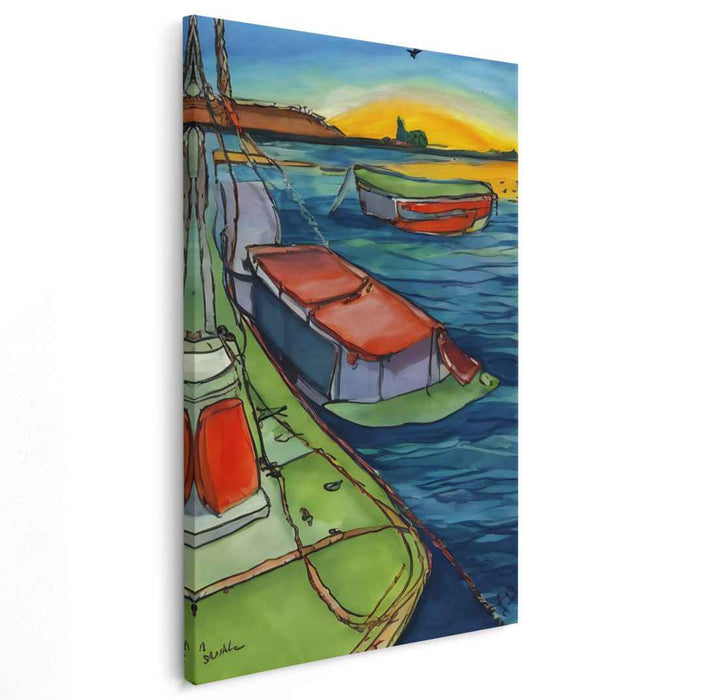 Line Art Sunset Boats #205