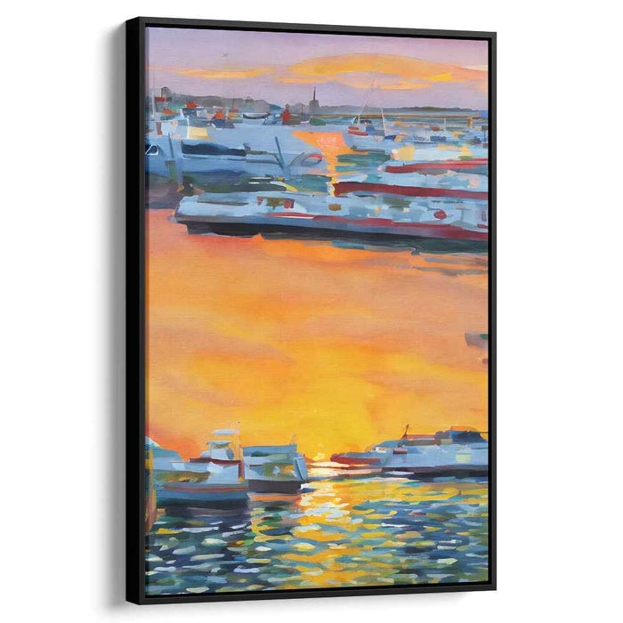 Harbor Sunset Glow: Tranquil Watercolor Marina at Dusk