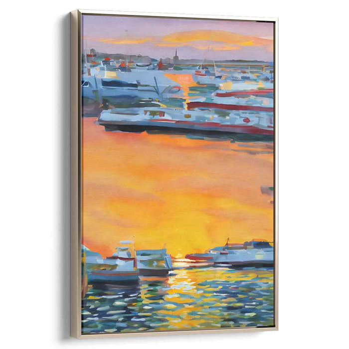 Harbor Sunset Glow: Tranquil Watercolor Marina at Dusk