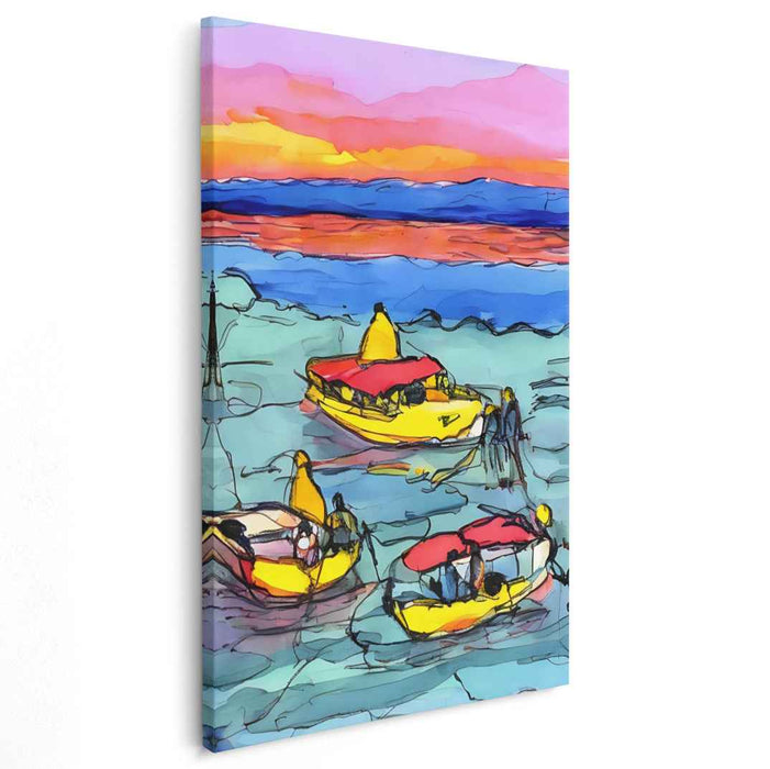 Ripple Riders: Vibrant Seascape with Kayaks Canvas Art Print