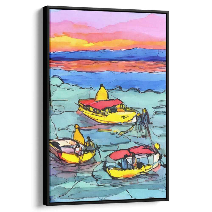 Ripple Riders: Vibrant Seascape with Kayaks Canvas Art Print