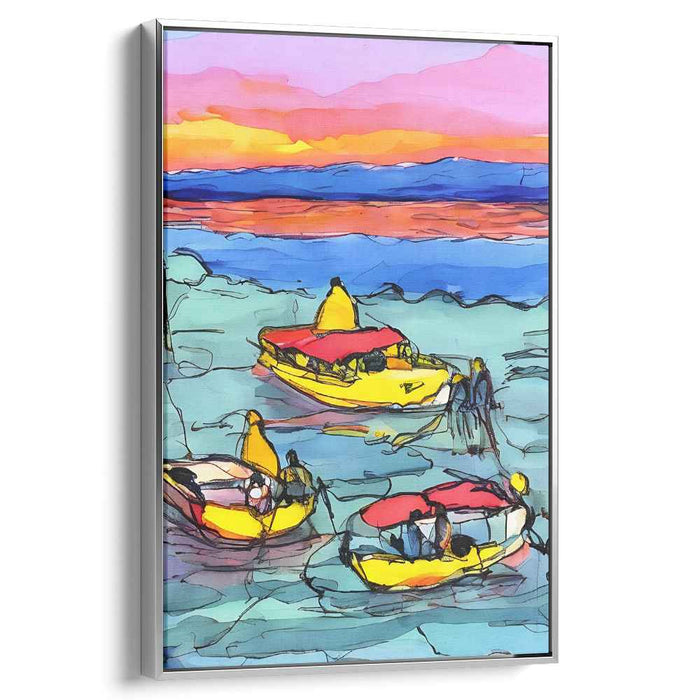 Ripple Riders: Vibrant Seascape with Kayaks Canvas Art Print