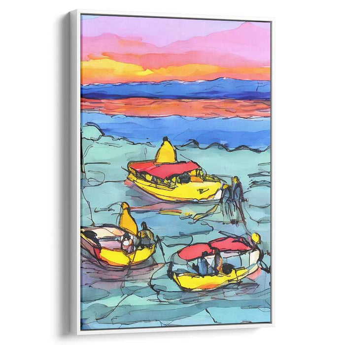 Ripple Riders: Vibrant Seascape with Kayaks Canvas Art Print