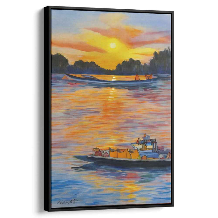 Sunset Serenity on the River: Vibrant Landscape Canvas Art