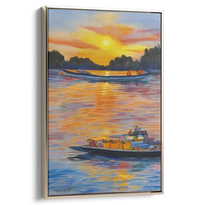 Sunset Serenity on the River: Vibrant Landscape Canvas Art