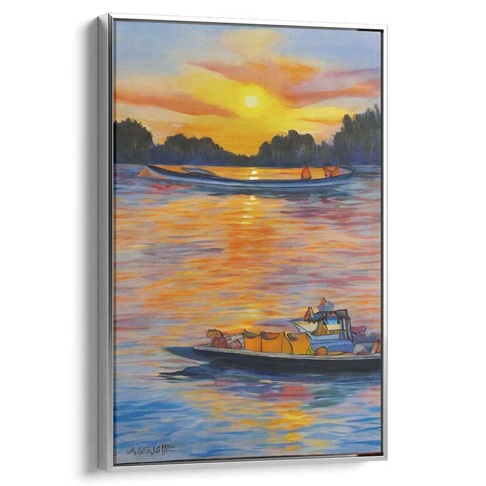 Sunset Serenity on the River: Vibrant Landscape Canvas Art