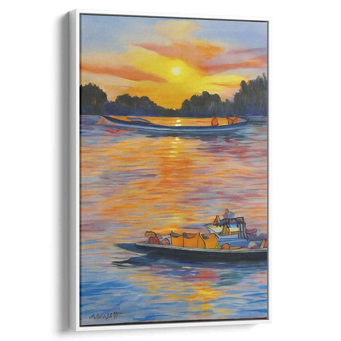 Sunset Serenity on the River: Vibrant Landscape Canvas Art