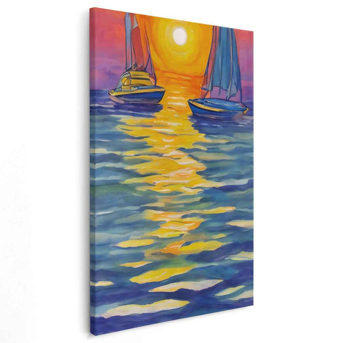 Canvas Breezes Dance: Impressionist Sailboats on a Radiant Seascape