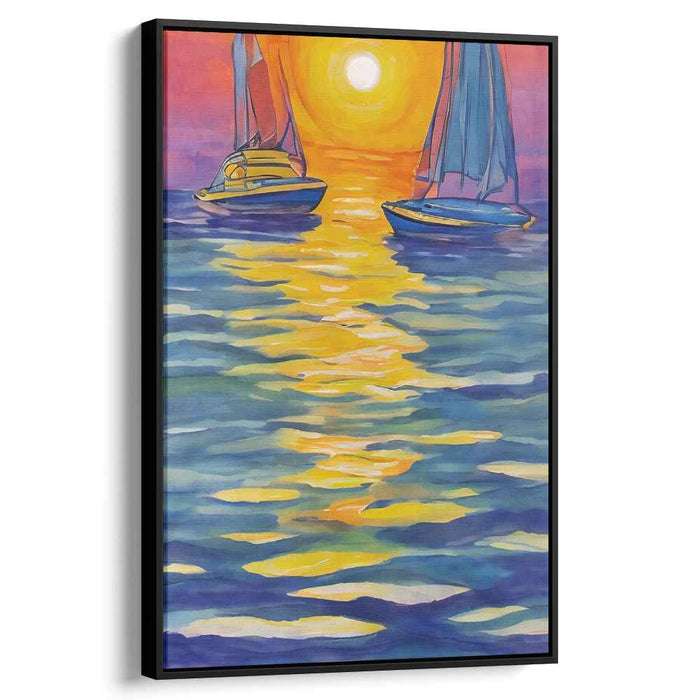 Canvas Breezes Dance: Impressionist Sailboats on a Radiant Seascape
