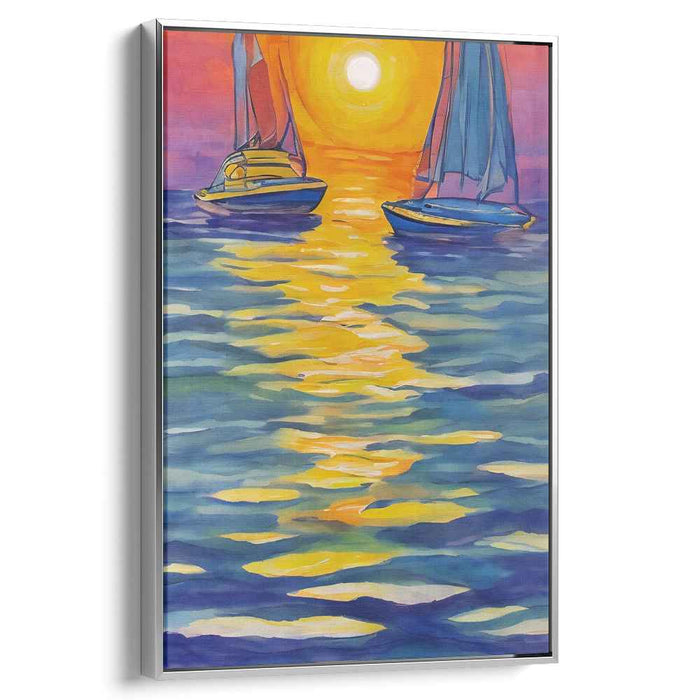 Canvas Breezes Dance: Impressionist Sailboats on a Radiant Seascape