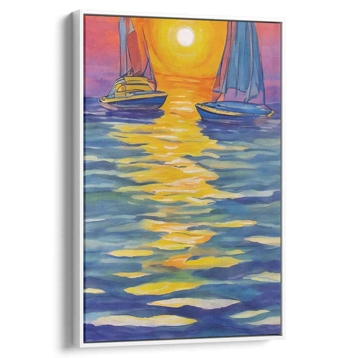 Canvas Breezes Dance: Impressionist Sailboats on a Radiant Seascape
