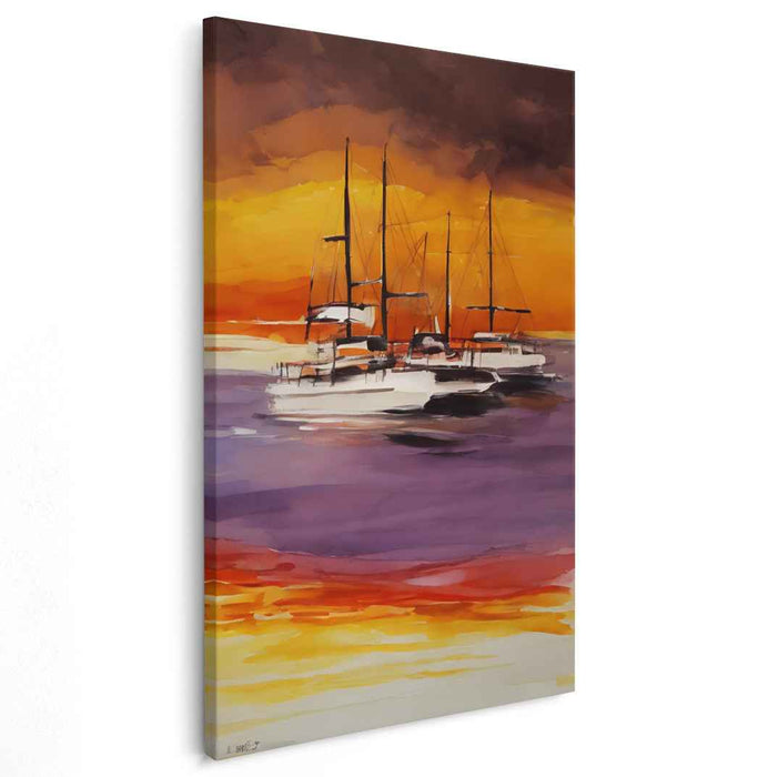 Line Art Sunset Boats #215