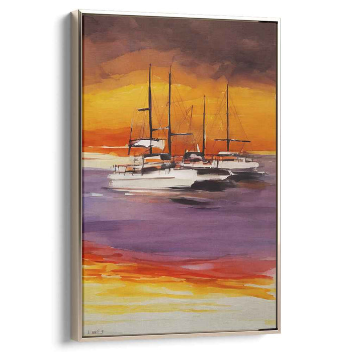 Line Art Sunset Boats #215