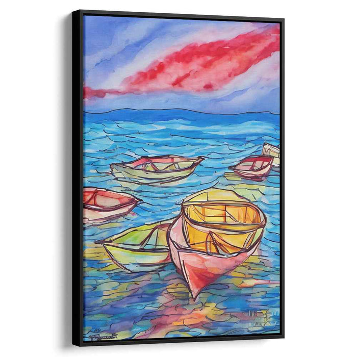 Serene Coastal Boats: Vibrant Watercolor Canvas Art Print