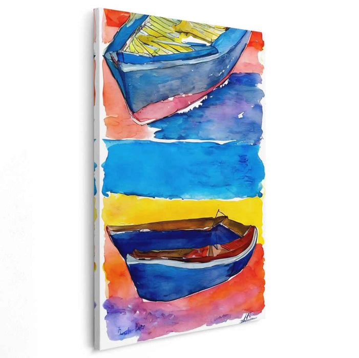 Twin Skiffs Serenade: Dual Boat Watercolor Canvas Art Print