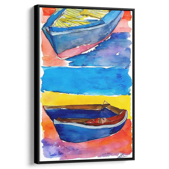 Twin Skiffs Serenade: Dual Boat Watercolor Canvas Art Print