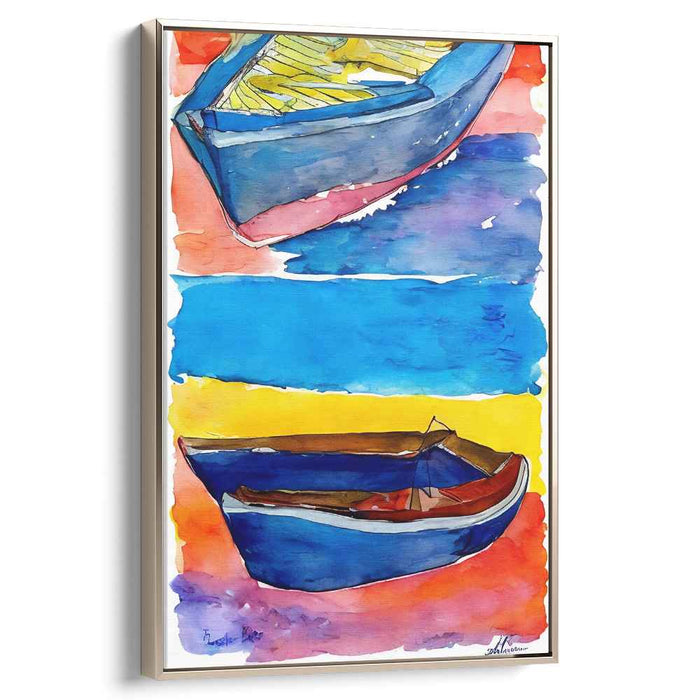 Twin Skiffs Serenade: Dual Boat Watercolor Canvas Art Print