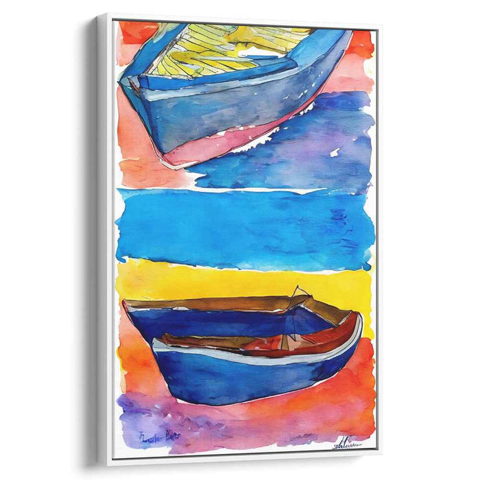 Twin Skiffs Serenade: Dual Boat Watercolor Canvas Art Print