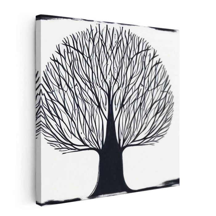 Ink Shadows: The Silhouette Tree - Minimalist Black and White Art