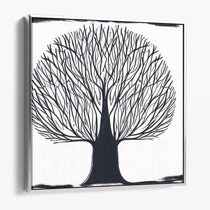 Ink Shadows: The Silhouette Tree - Minimalist Black and White Art