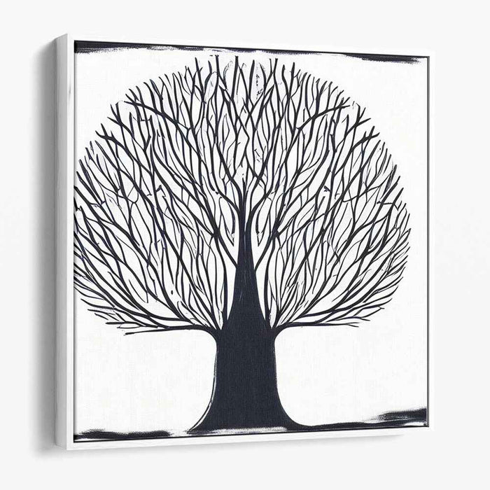 Ink Shadows: The Silhouette Tree - Minimalist Black and White Art