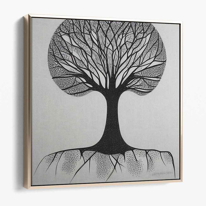 Intricate Silhouette: Black and White Tree of Life Canvas Art Print