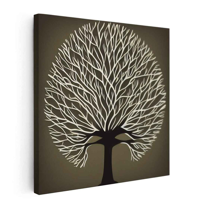 Ink Stained Roots Bloom: Monochromatic Tree of Life Canvas Art