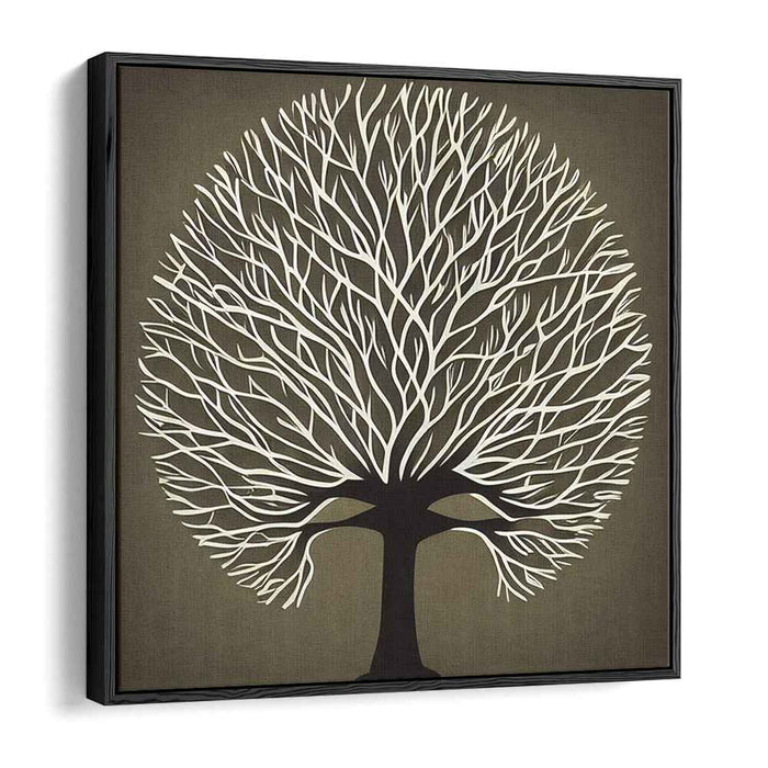 Ink Stained Roots Bloom: Monochromatic Tree of Life Canvas Art