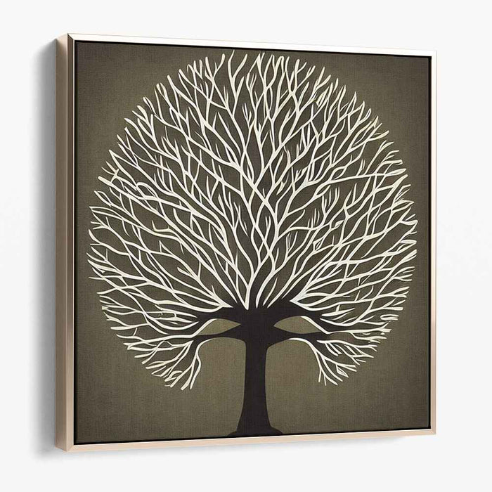 Ink Stained Roots Bloom: Monochromatic Tree of Life Canvas Art