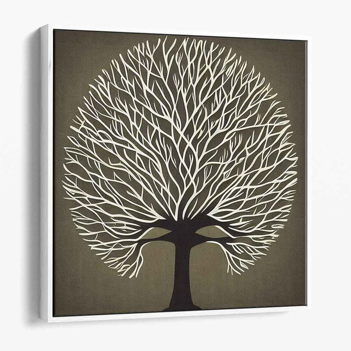 Ink Stained Roots Bloom: Monochromatic Tree of Life Canvas Art