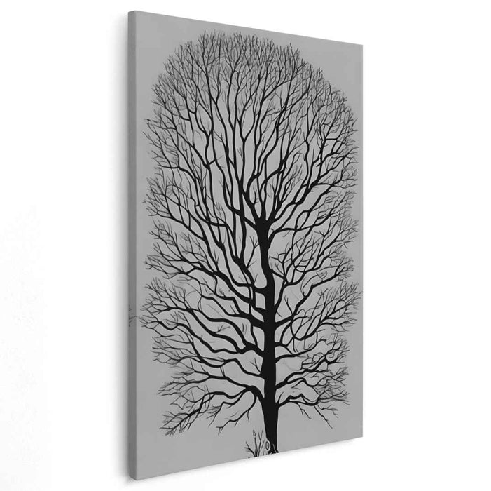 Ink Blot Shadows Dance: Modern Monochromatic Tree Canvas Art Print