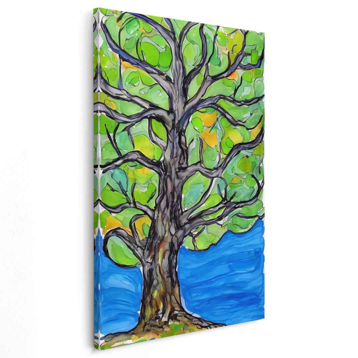 Whimsical Arbor by the Lake: Expressive Modern Tree Canvas Art