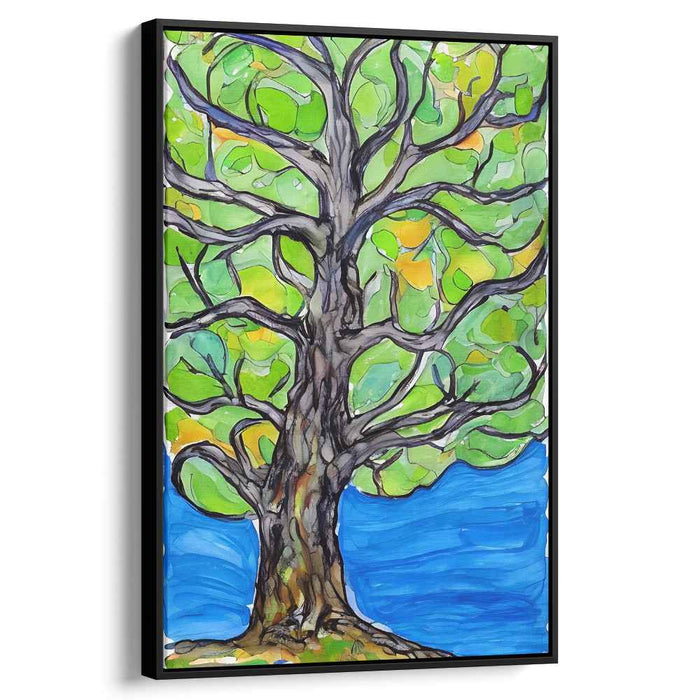 Whimsical Arbor by the Lake: Expressive Modern Tree Canvas Art