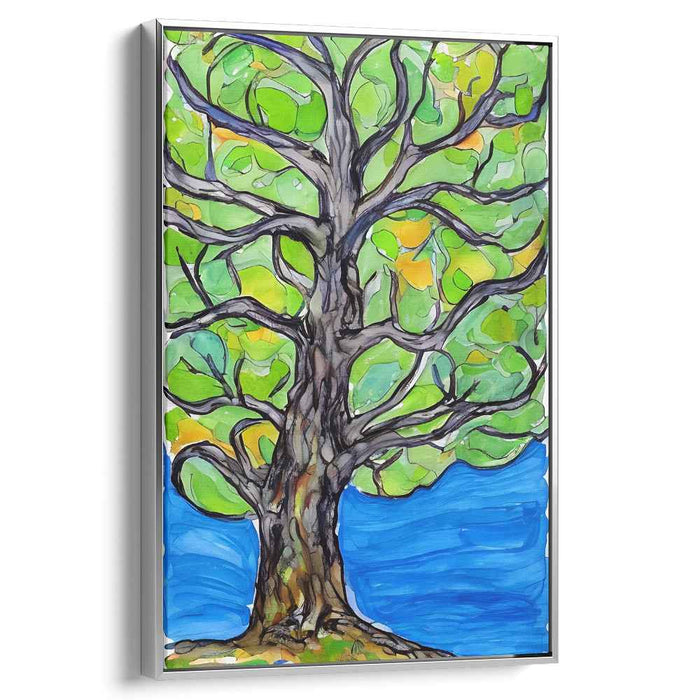 Whimsical Arbor by the Lake: Expressive Modern Tree Canvas Art
