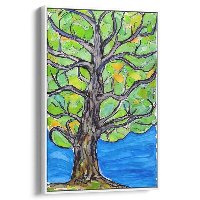 Whimsical Arbor by the Lake: Expressive Modern Tree Canvas Art