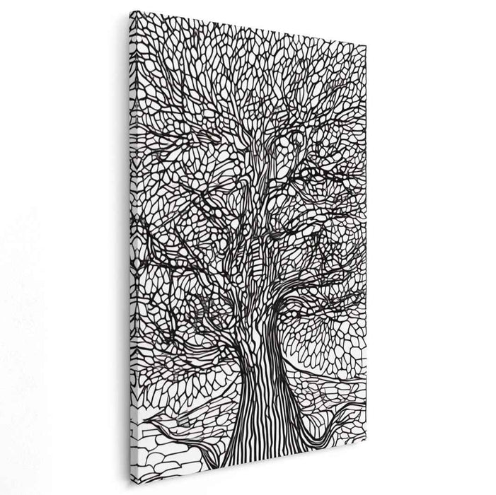 Ink Drip Silhouette Symphony: Monochrome Tree of Life Line Art Canvas Print